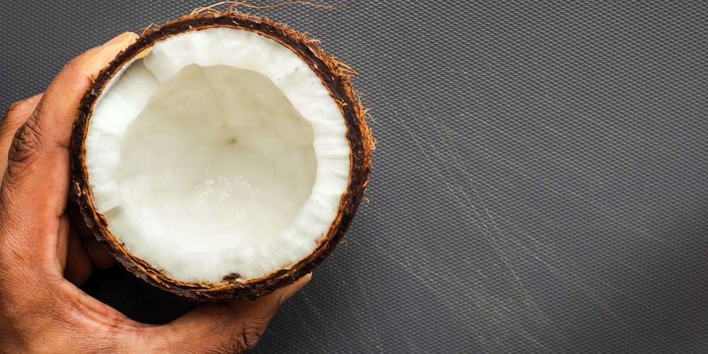 Coconut cut in half