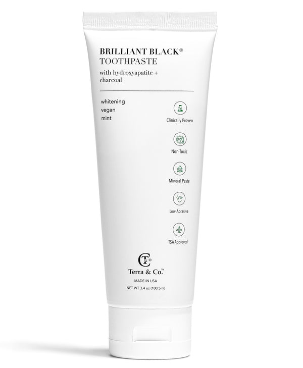 Terra & Co.® Brilliant Black® Toothpaste in recyclable tube – fluoride-free, activated charcoal toothpaste with hydroxyapatite for enamel-safe whitening