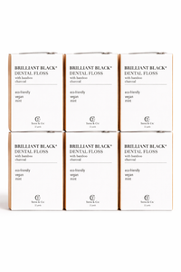 Brilliant Black® charcoal bamboo dental floss 6-pack family bundle by Terra & Co. – plastic-free, PFAS-free vegan floss with coconut oil and mint