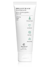 Brilliant Black® whitening toothpaste by Terra & Co. – fluoride-free micro-hydroxyapatite + activated charcoal, vegan mint, clinically proven, low-abrasive, non-toxic mineral paste, made in USA, 3.4 oz