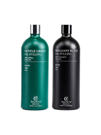 Terra & Co. oil pulling duo – Gentle Green® neem and hydroxyapatite oil with Brilliant Black® activated charcoal oil
