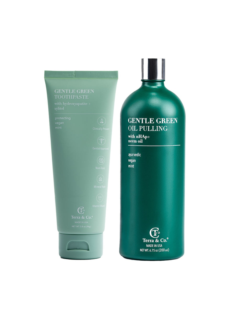 Terra & Co. Gentle Green® toothpaste and oil pulling set for enamel care and gum health