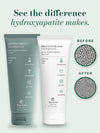See the difference hydroxyapatite makes – Gentle Green and Brilliant Black® micro-hydroxyapatite toothpastes by Terra & Co., with before and after microscope views of tooth enamel