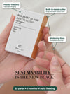 Sustainability Is The New Black® – hands pulling Brilliant Black® charcoal bamboo dental floss from its plastic-free paper box with built-in metal cutter; activated charcoal whitening floss, 32 yards ≈ 2 months of daily flossing