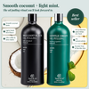Terra & Co. Brilliant Black and Gentle Green oil pulling, smooth coconut and light mint, in UV-protective glass