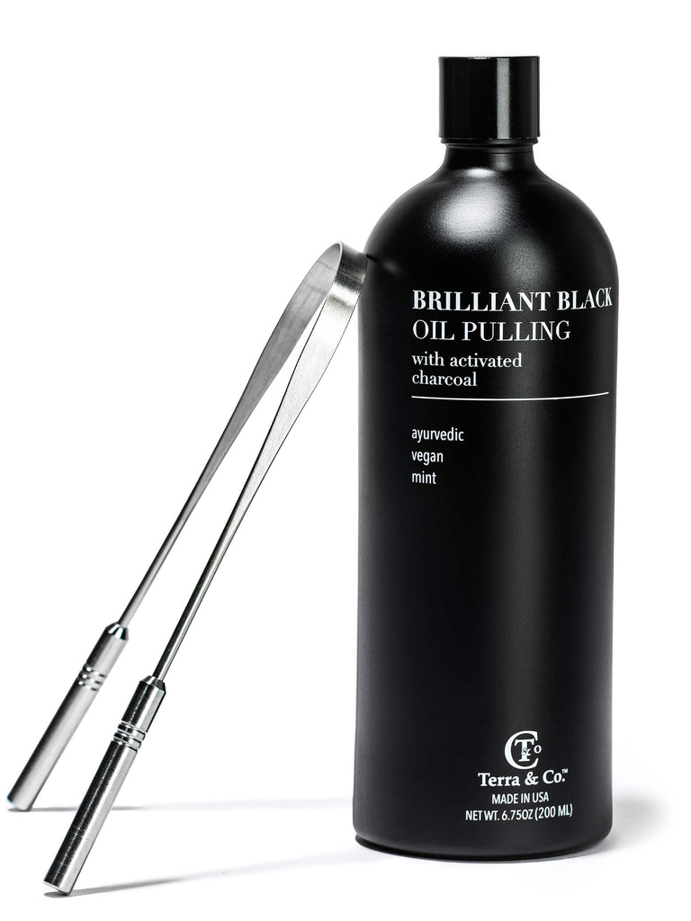 Brilliant Black Oil Pulling & Stainless Steel Tongue Scraper
