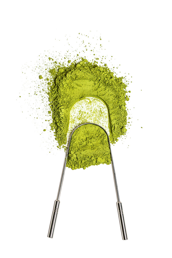 Stainless steel tongue scraper for Ayurvedic oral detox, bad breath relief, and fresh breath. Eco-friendly reusable oral care tool